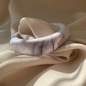 Elegant White & Black Marble Bangle & Earrings